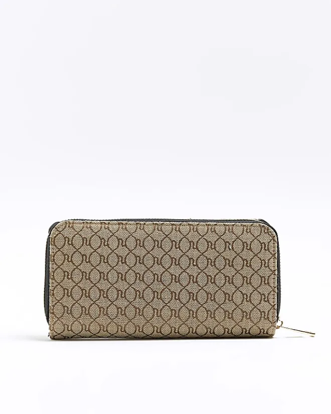 River Island RI monogram fold out purse Brown New