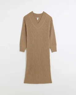 River Island rib jumper maxi dress Brown Discount