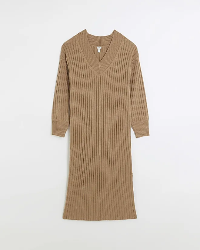 River Island rib jumper maxi dress Brown Discount