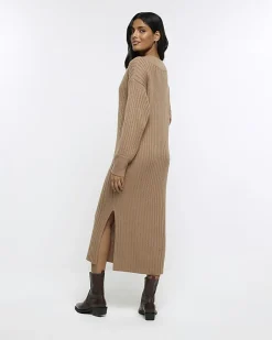 River Island rib jumper maxi dress Brown Discount