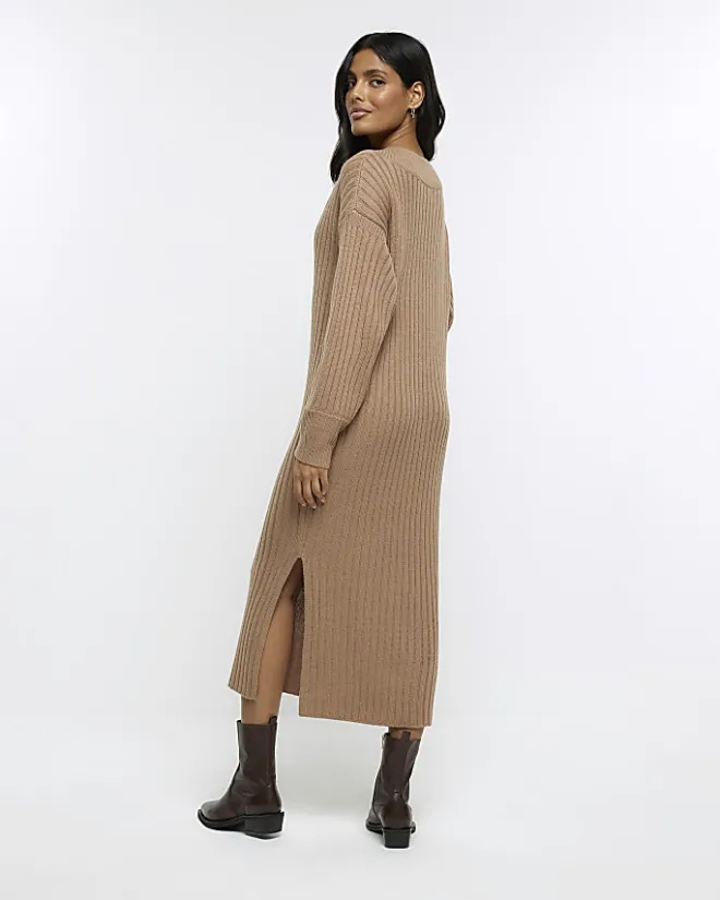 River Island rib jumper maxi dress Brown Discount