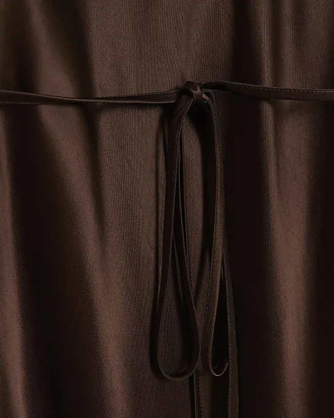 River Island satin belted slip midi dress Brown New