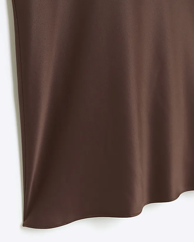 River Island satin midi skirt Brown Outlet