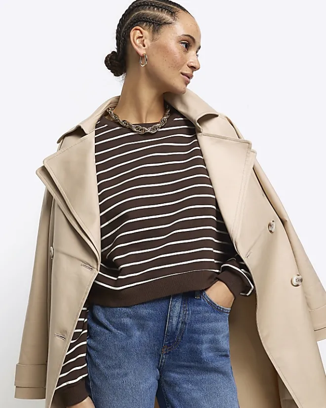 River Island stripe crop sweatshirt Brown Hot