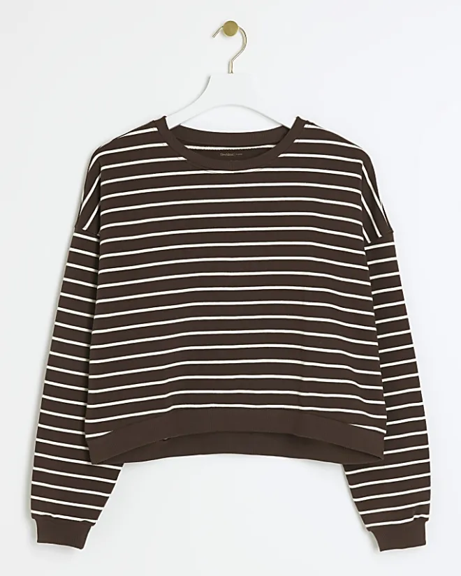 River Island stripe crop sweatshirt Brown Hot