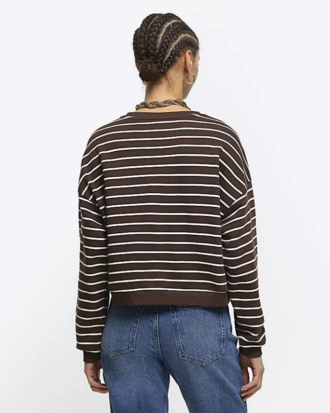 River Island stripe crop sweatshirt Brown Hot