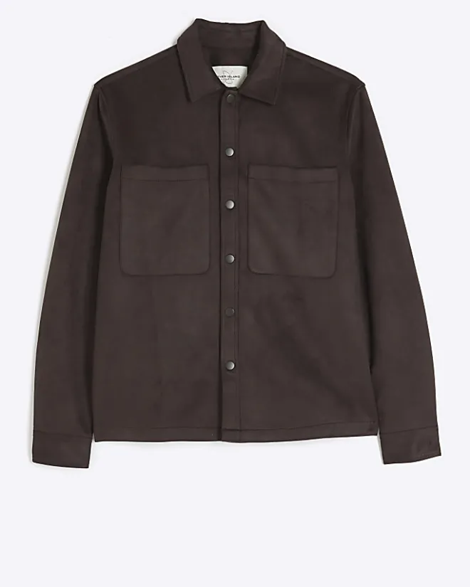 River Island suedette long sleeve shirt Brown Best