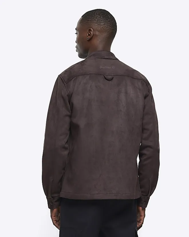 River Island suedette long sleeve shirt Brown Best