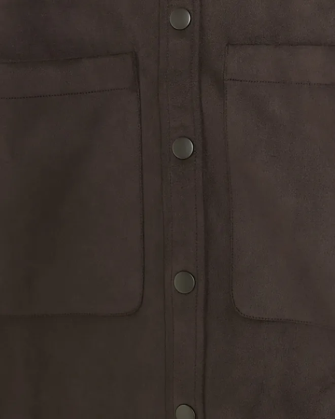 River Island suedette long sleeve shirt Brown Best
