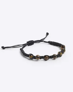 River Island tigers eye bracelet Brown Clearance