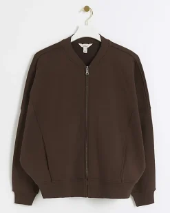 River Island zip up bomber sweatshirt Brown New