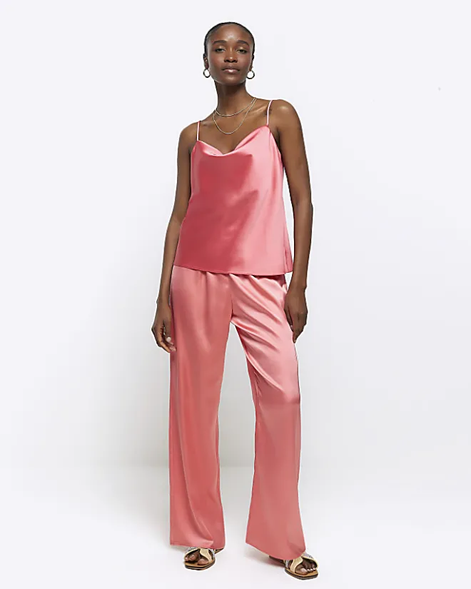 River Island Coral satin cowl neck cami top Orange New