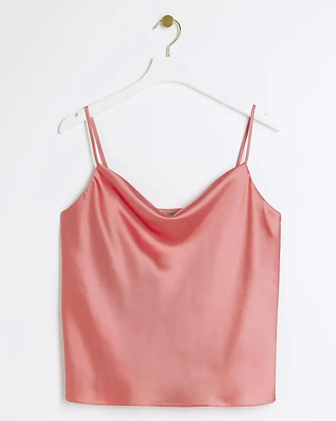 River Island Coral satin cowl neck cami top Orange New