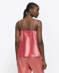 River Island Coral satin cowl neck cami top Orange New