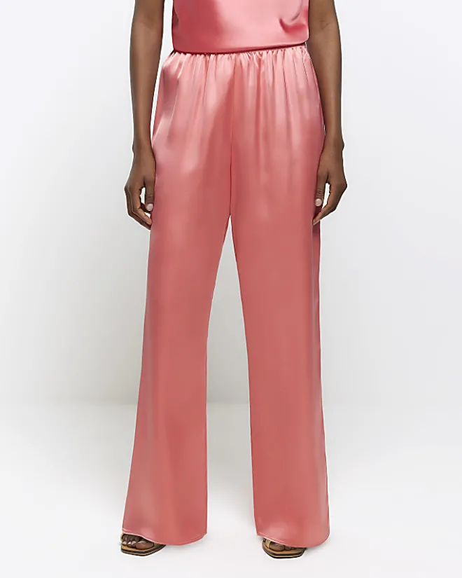River Island Coral satin pull on wide leg trousers Orange Best