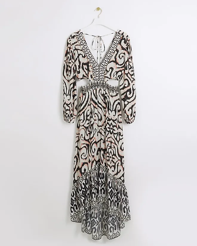 River Island abstract cut out beach maxi dress Cream Discount