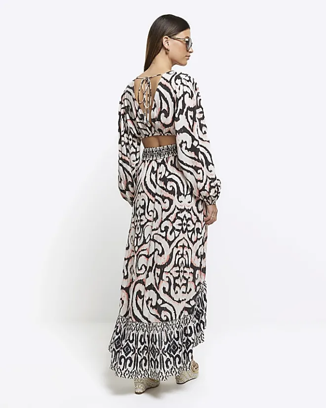 River Island abstract cut out beach maxi dress Cream Discount