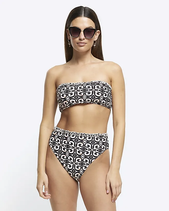 River Island abstract frill bandeau bikini top Cream Sale