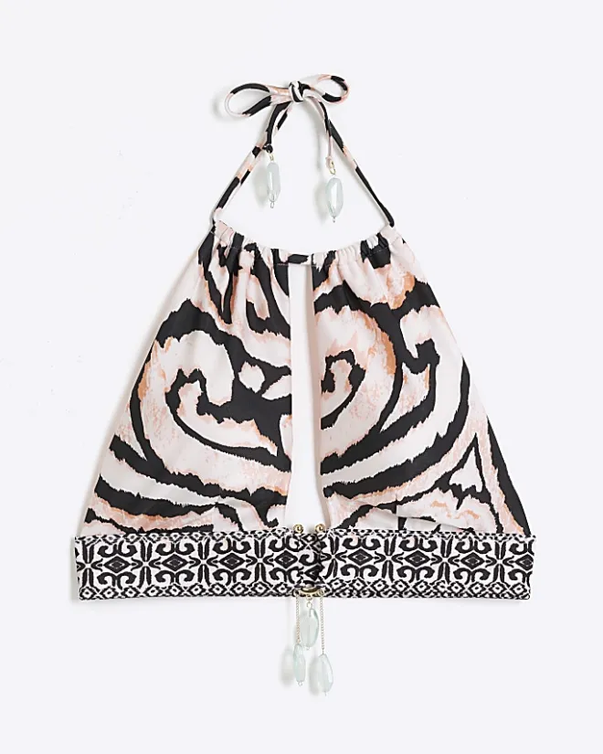 River Island abstract halter bikini top Cream Hot