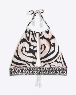 River Island abstract halter bikini top Cream Hot