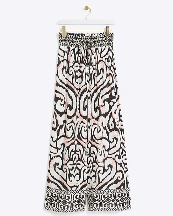 River Island abstract wide leg beach trousers Cream Fashion
