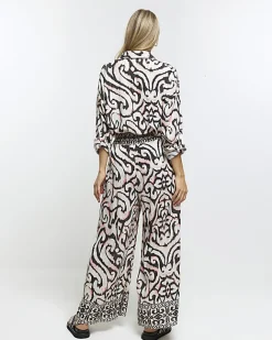 River Island abstract wide leg beach trousers Cream Fashion