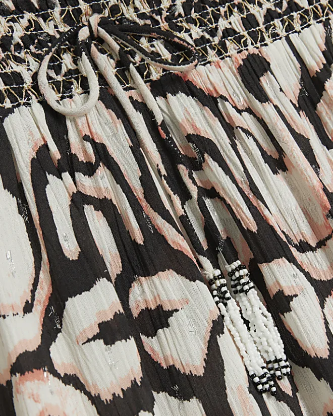 River Island abstract wide leg beach trousers Cream Fashion