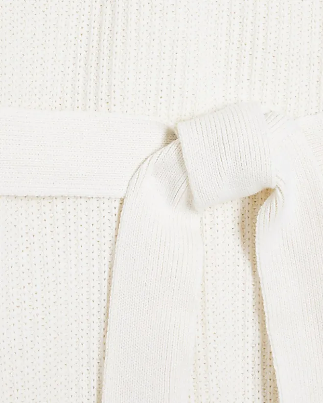 River Island belted high neck jumper midi dress Cream Online