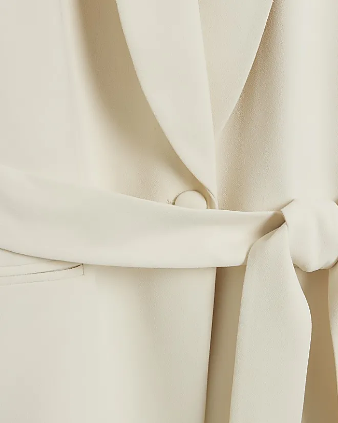 River Island Belted Longline Waistcoat Cream New