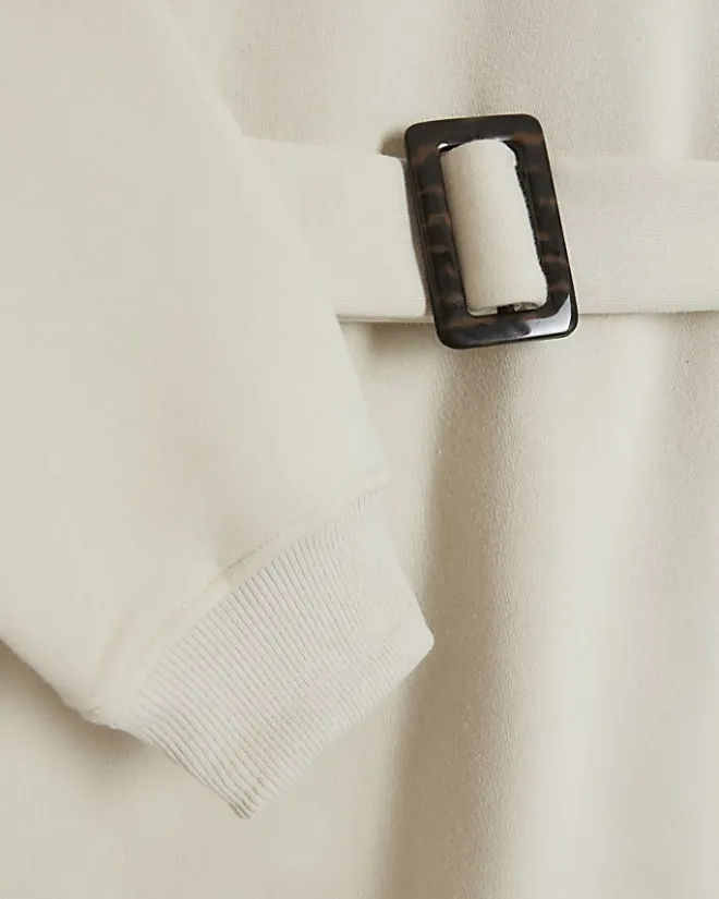 River Island Belted Sweatshirt Mini Dress Cream Hot