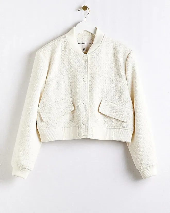 River Island Boucle Tailored Bomber Jacket Cream Sale