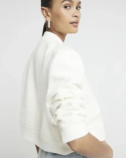 River Island Boucle Tailored Bomber Jacket Cream Sale
