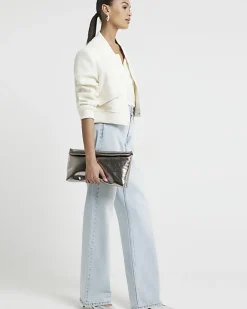 River Island Boucle Tailored Bomber Jacket Cream Sale