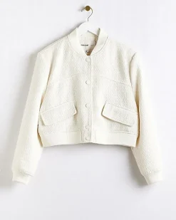 River Island Boucle Tailored Bomber Jacket Cream Sale