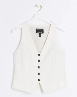 River Island button front waistcoat Cream Outlet