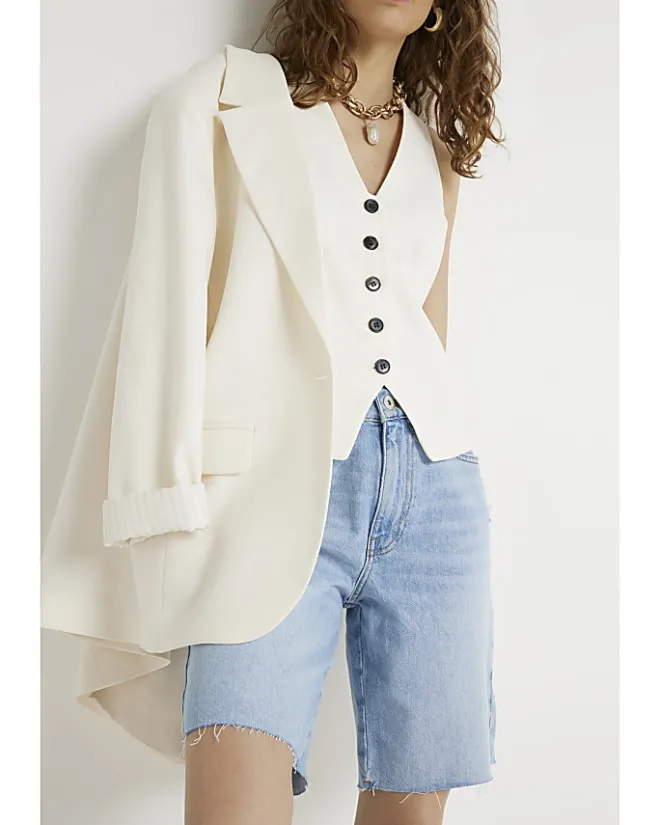 River Island button front waistcoat Cream Outlet