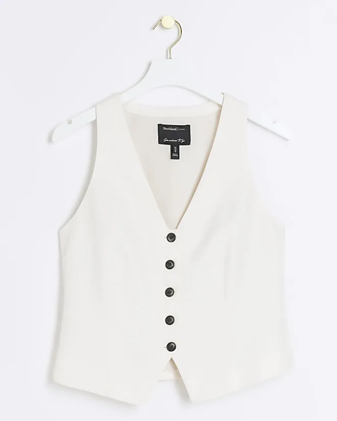 River Island button front waistcoat Cream Outlet