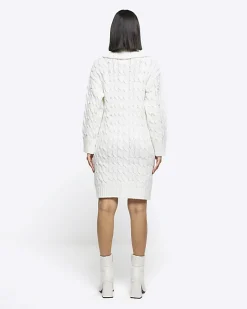 River Island cable knit pearl jumper mini dress Cream Sale