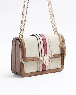 River Island canvas stripe chain cross body bag Cream Sale