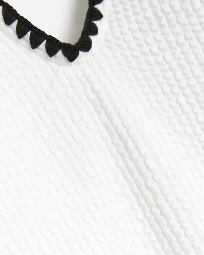 River Island crinkle Whipstitch Swimsuit Cream Hot