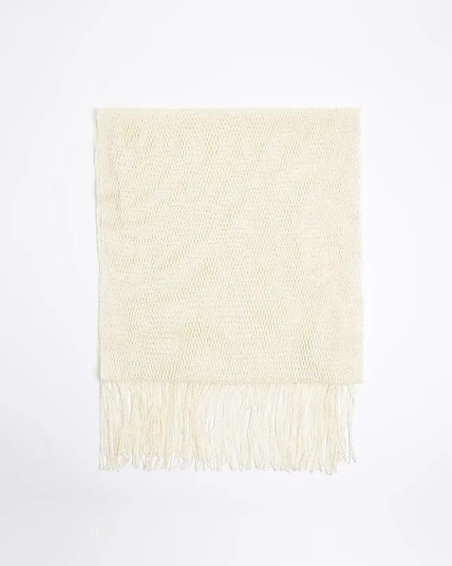 River Island Crochet Glitter Scarf Cream Outlet