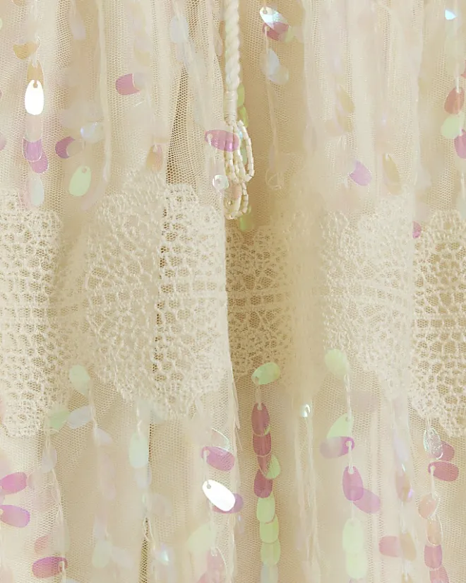 River Island crochet sequin beach mini dress Cream Outlet