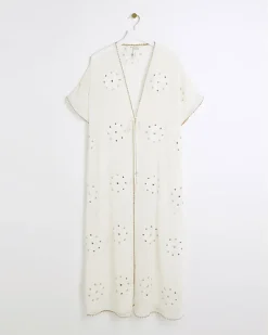 River Island embellished longline kaftan Cream Fashion