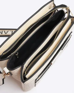 River Island embossed monogram cross body bag Cream Fashion