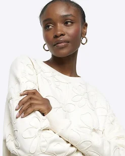 River Island embroidered floral sweatshirt Cream New