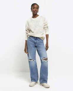 River Island embroidered floral sweatshirt Cream New