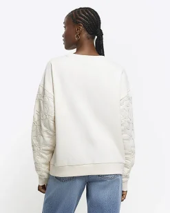 River Island embroidered floral sweatshirt Cream New