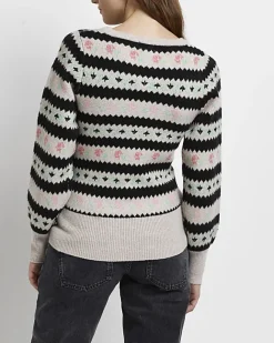 River Island floral fairisle maternity jumper Cream Hot