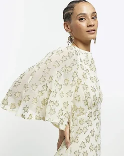 River Island glitter star maxi dress Cream Sale