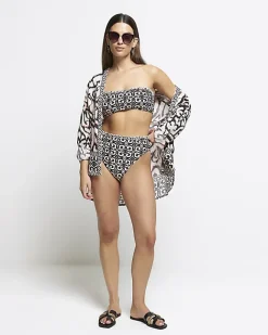 River Island high waisted abstract bikini bottoms Cream Fashion